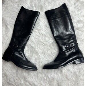 Lavorazione Artigiana Size 40 Black Leather Tall Boots Made In Italy Soft Flaw